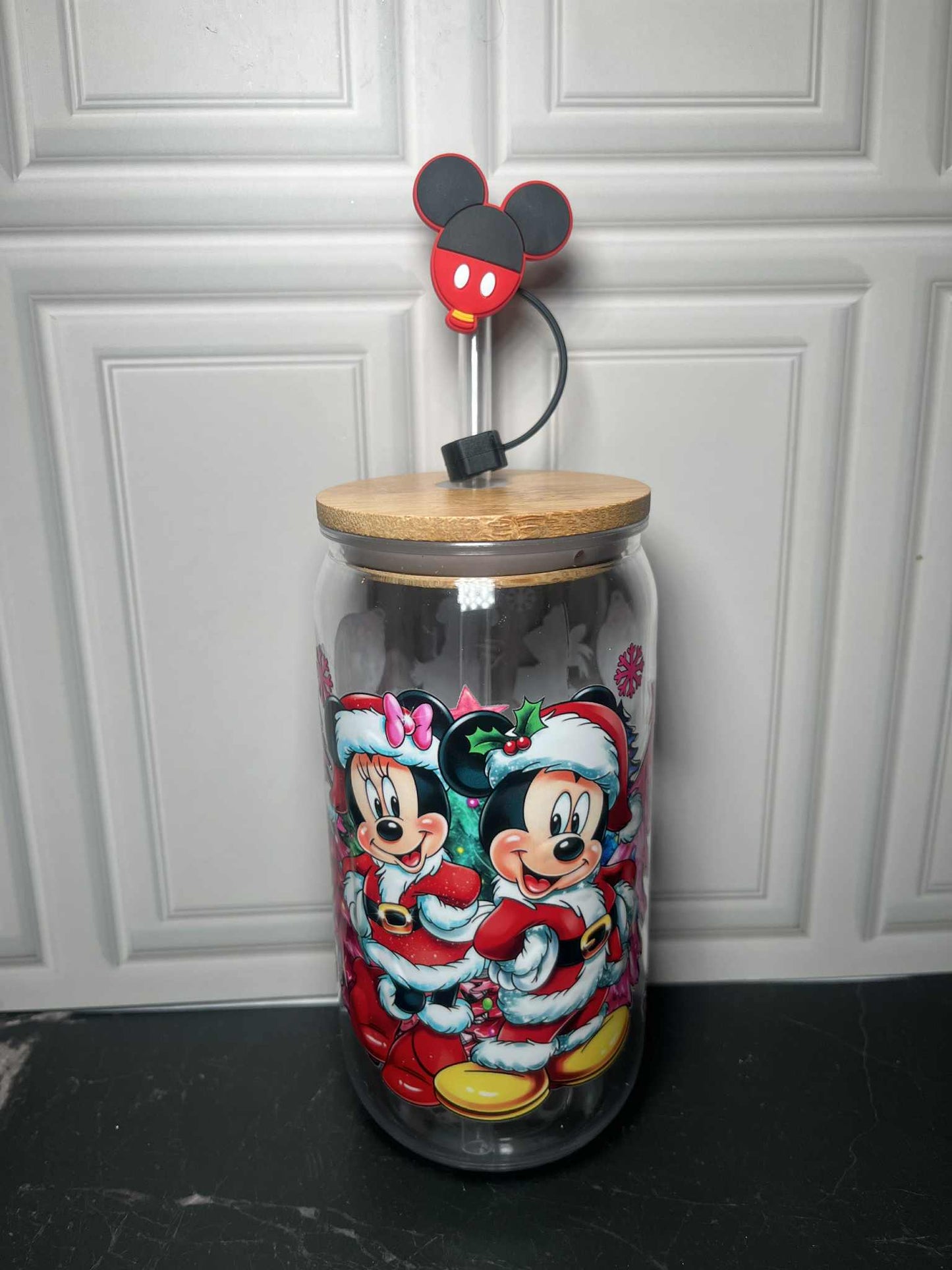 Custom plastic 16oz cup Tumbler with straw Christmas Mickey Minnie Plastic