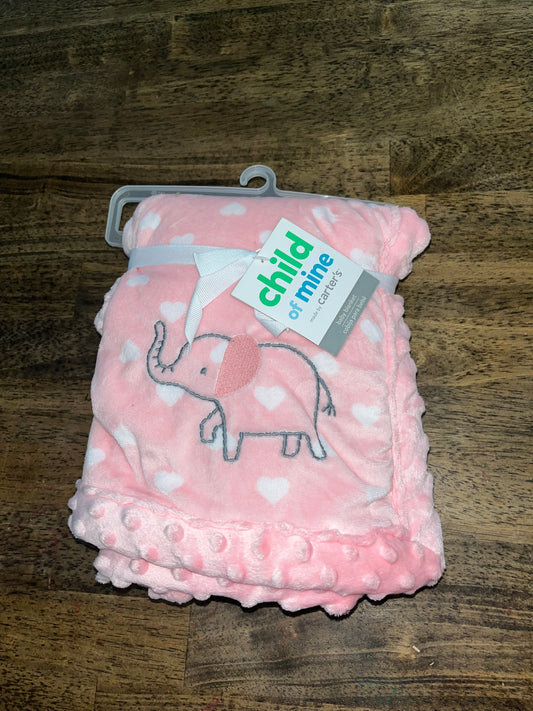 New Child Mine Carter's Sherpa Pink White Heart Elephant Blanket