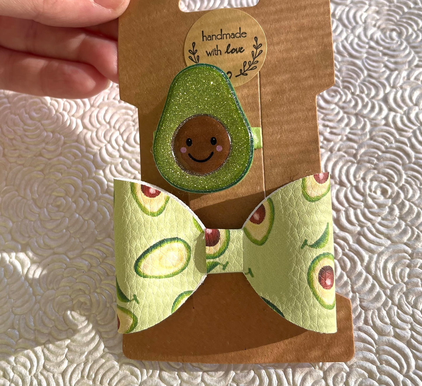 Handmade Avocado 2 Piece Hair Bow