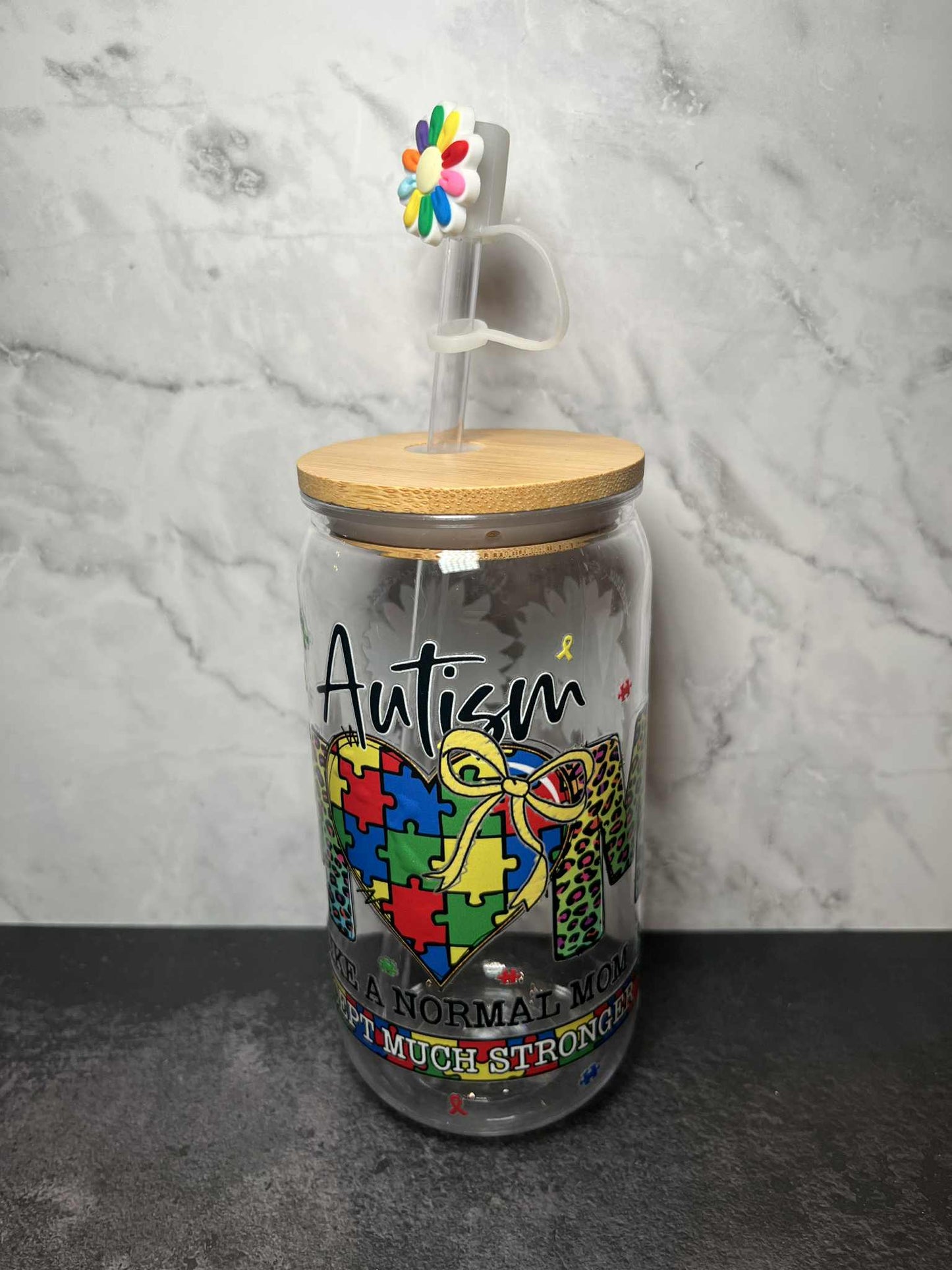 Custom plastic  16oz cup Tumbler with straw Autism Plastic