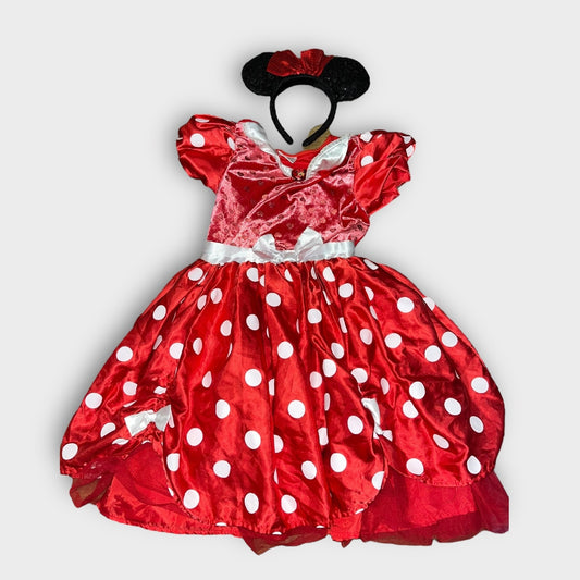 Disney Store MINNIE MOUSE Red Polka Dot Dress Up Costume & Headband 9/10