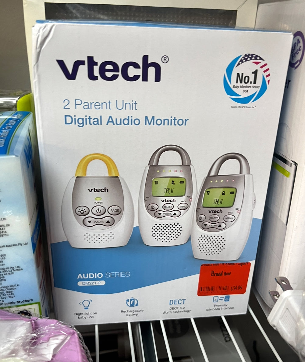 VTech DM221-2 Audio Baby Monitor with up to 1,000 ft of Range, Vibrating Sound-Alert, Talk Back Intercom, Night Light Loop & Two Parent Units, White